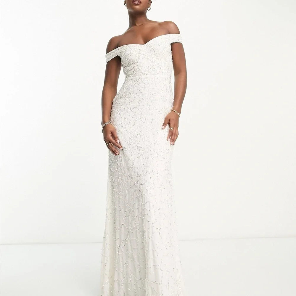 Maya Bridal bardot fishtail embellished maxi dress in Ivory size 6 NWT SOLD OUT - Picture 4 of 10